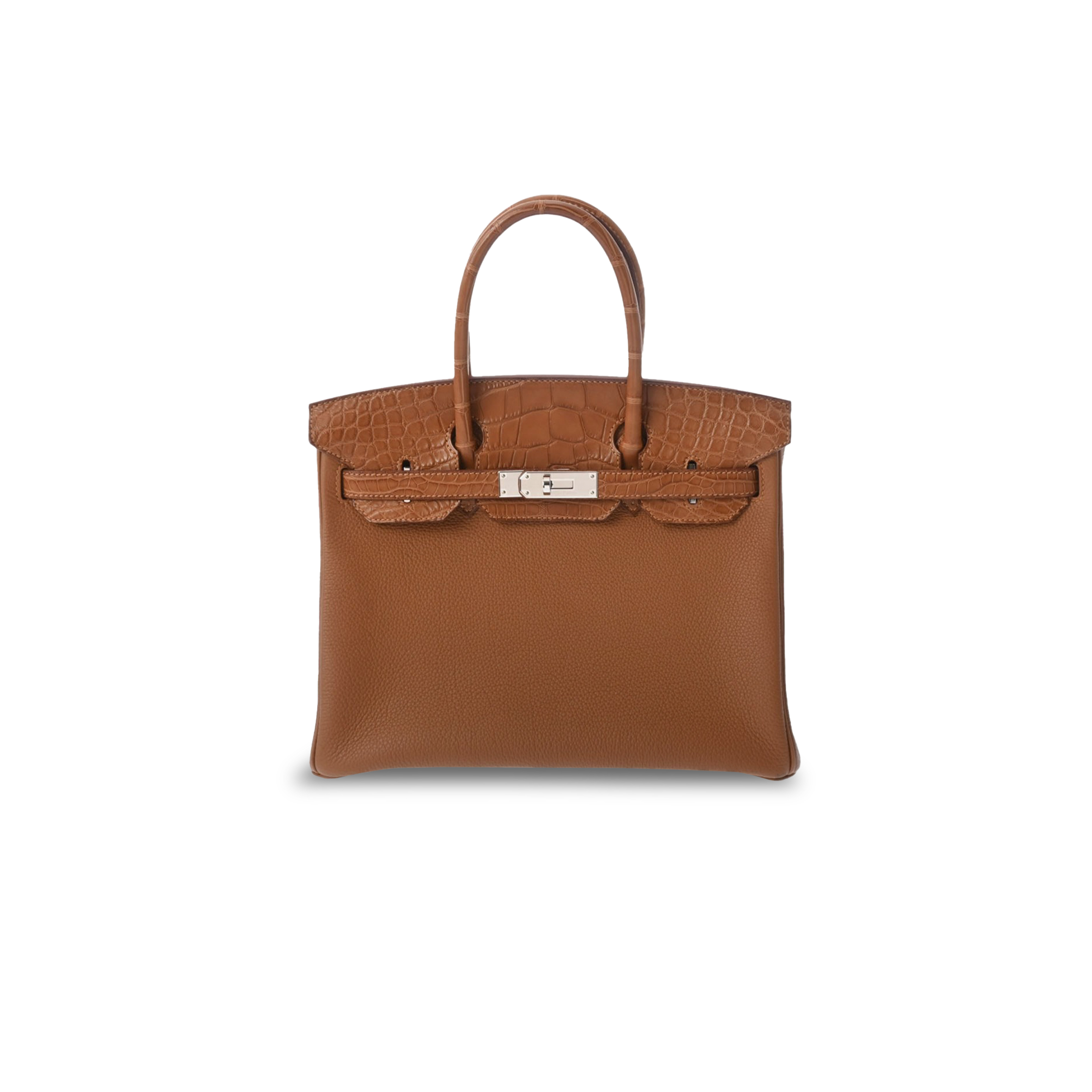 HERMÈS MASTER BIRKIN 30 MATTE CROCODILE AND TOGO LEATHER BROWN GOLD BUCKLE H076235CK35 (30*22*16cm)